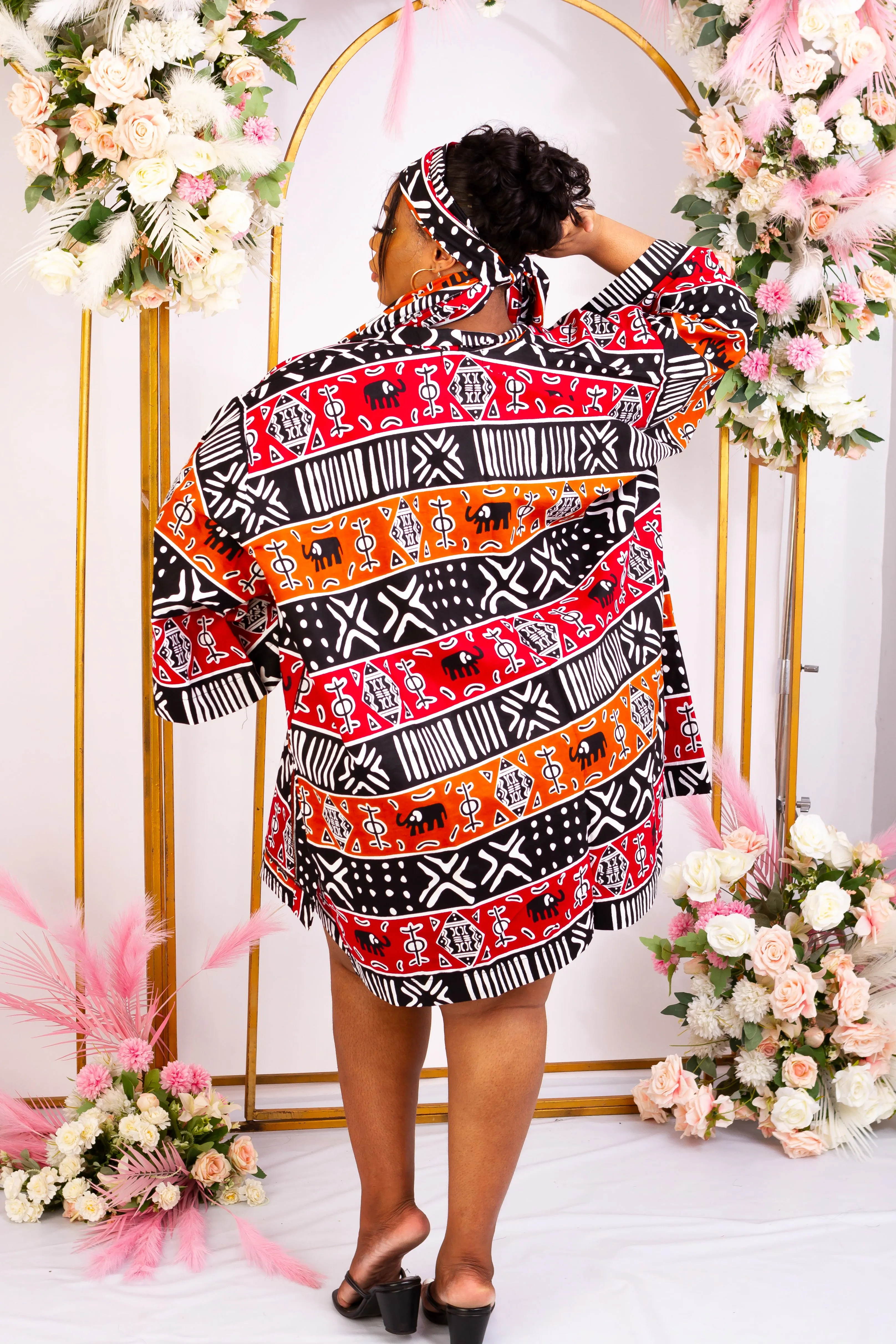 Back in Stock - 3pcs African Print Short Kimono Jacket, Shorts and Headwrap Set- Raluchi