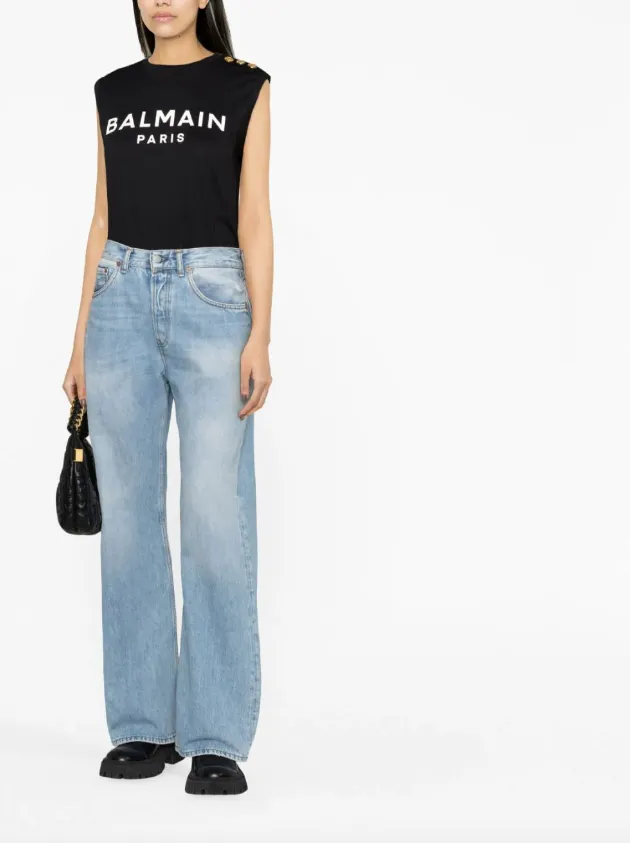 Balmain logo-print button-embellished top