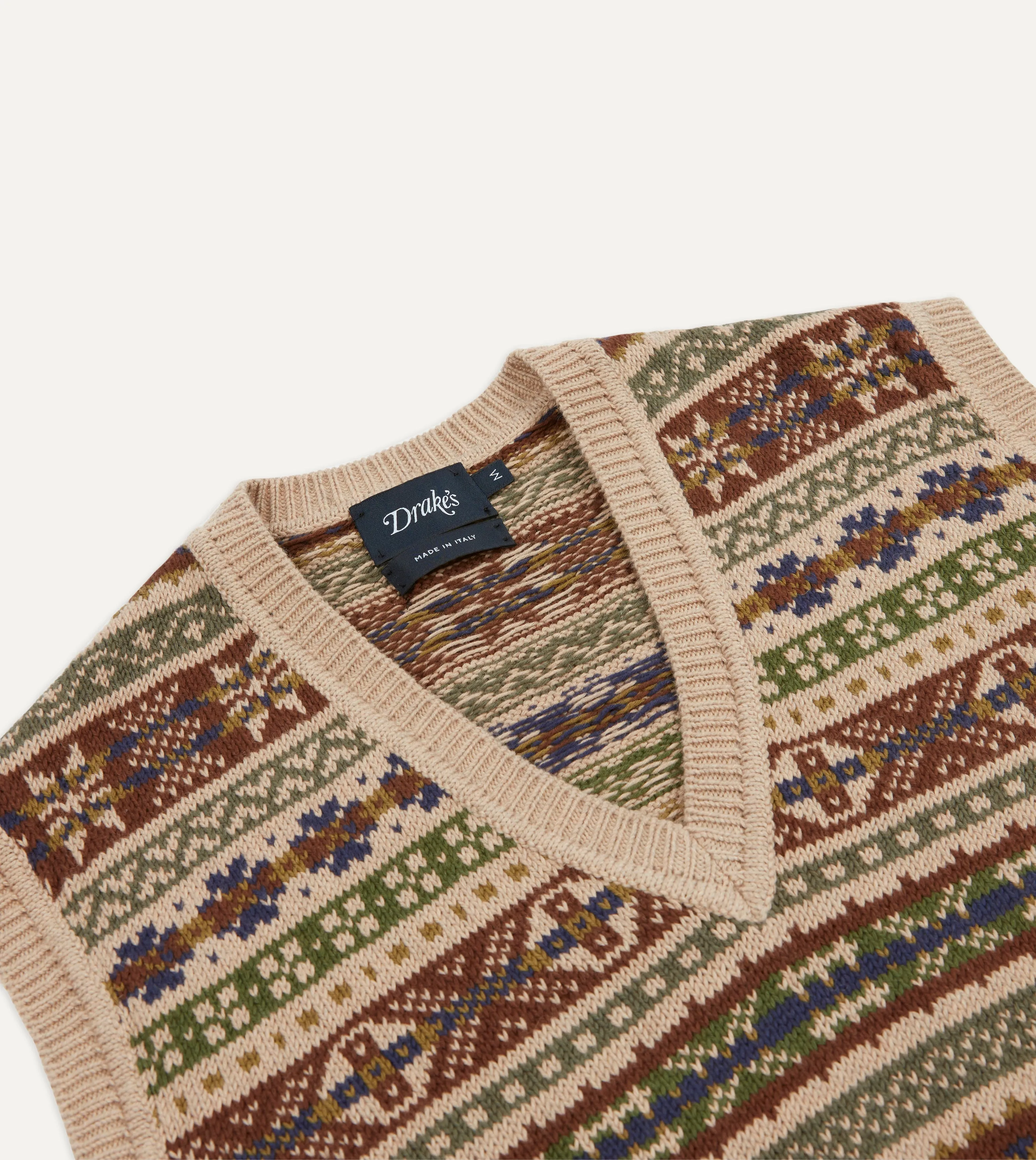 Beige Cotton Cashmere Fair Isle Knit Vest