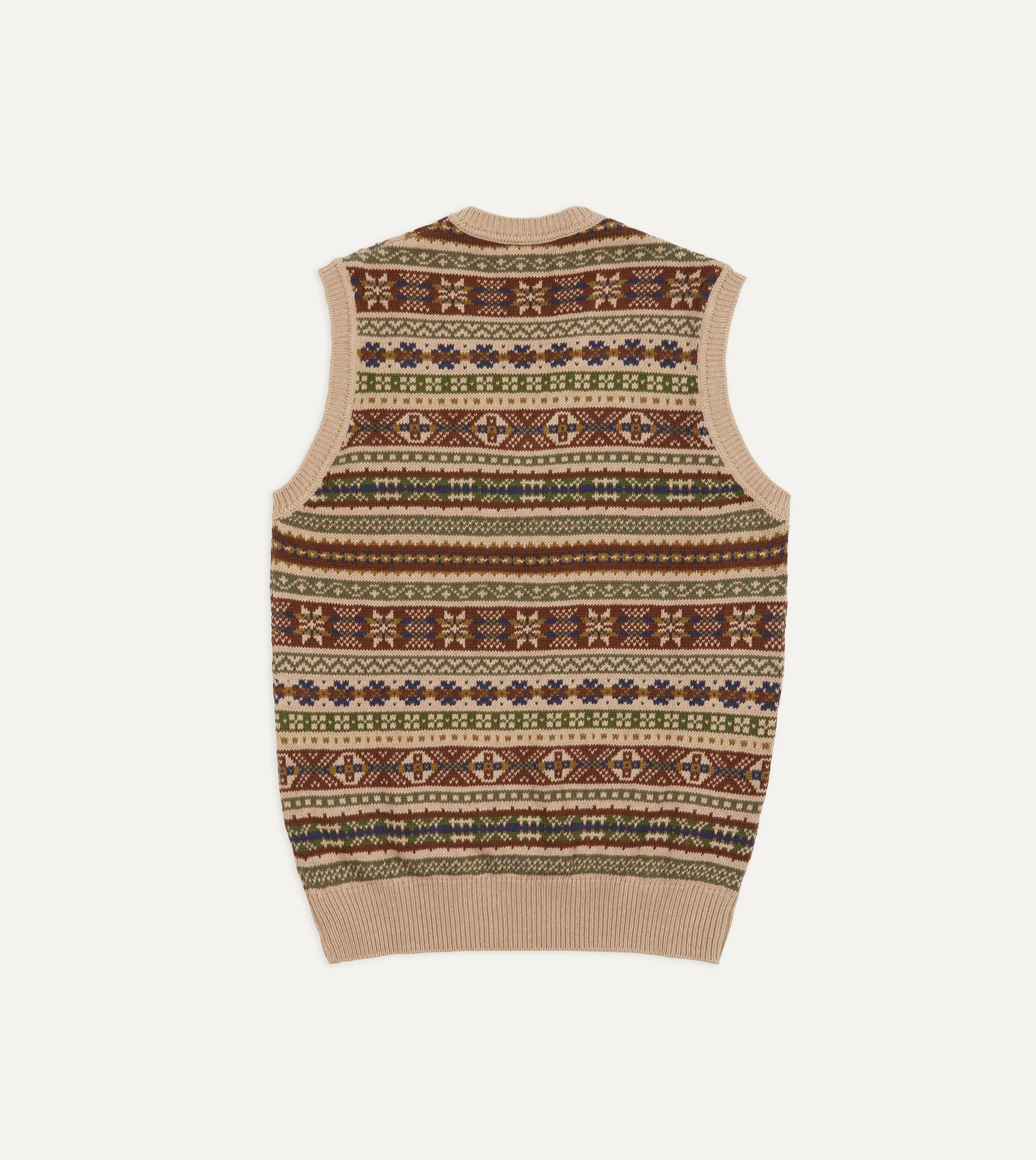 Beige Cotton Cashmere Fair Isle Knit Vest