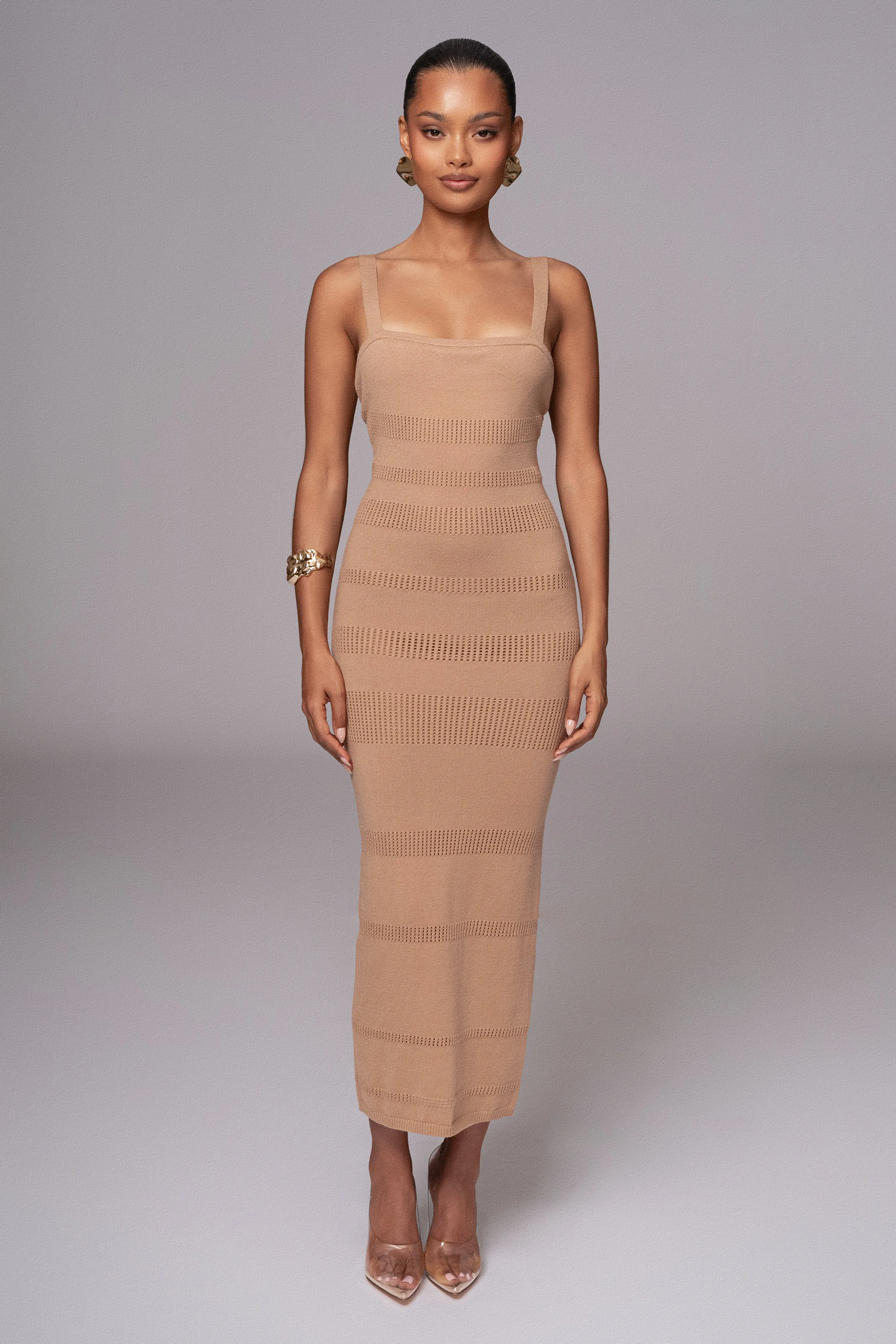 Beige Sandy Shores Knit Midi Dress