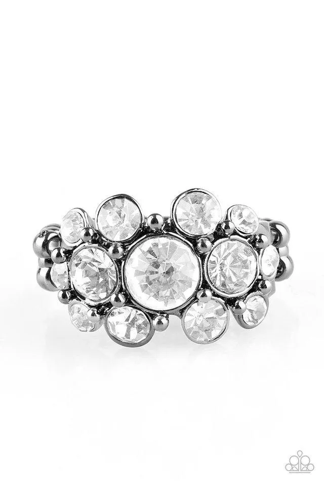 Billion Dollar Bombshell Gunmetal and White Rhinestone Ring - Paparazzi Accessories