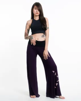 Birds Print Wide Leg Palazzo Harem Pants Cotton Spandex in Purple