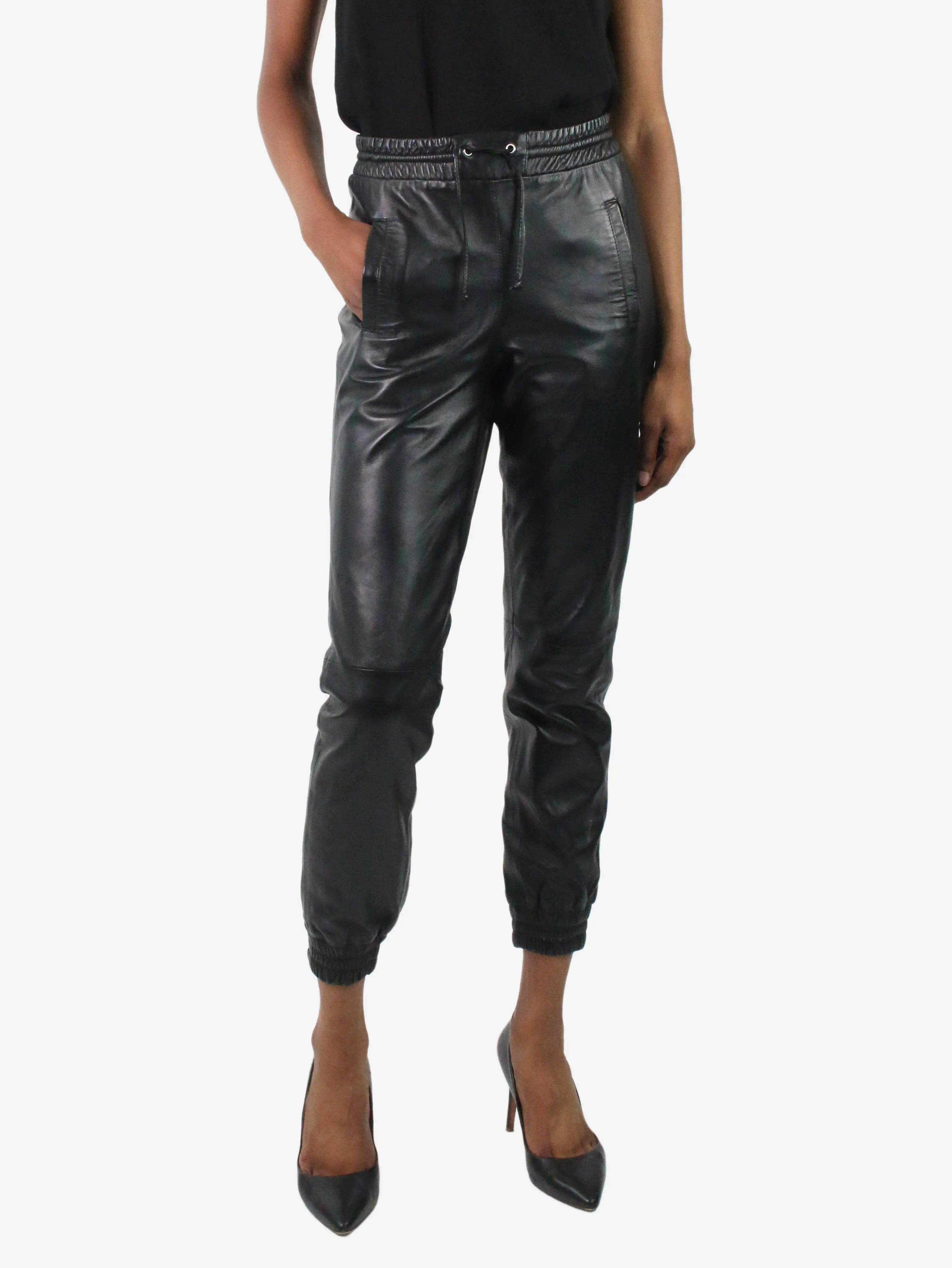 Black cuffed leather trousers - size FR 36