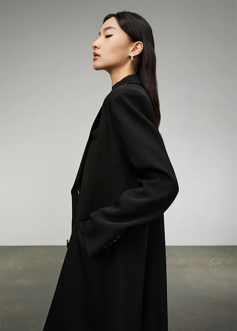 Black Double Breasted Long Trench Coat