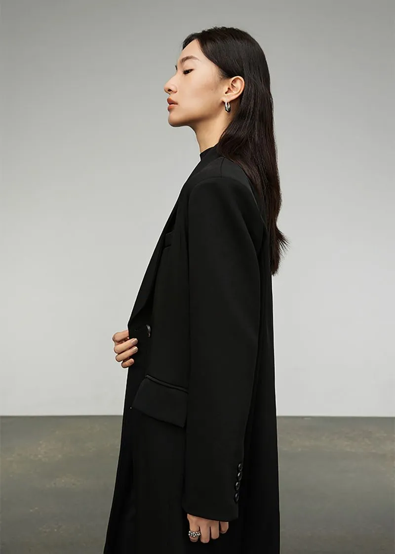 Black Double Breasted Long Trench Coat