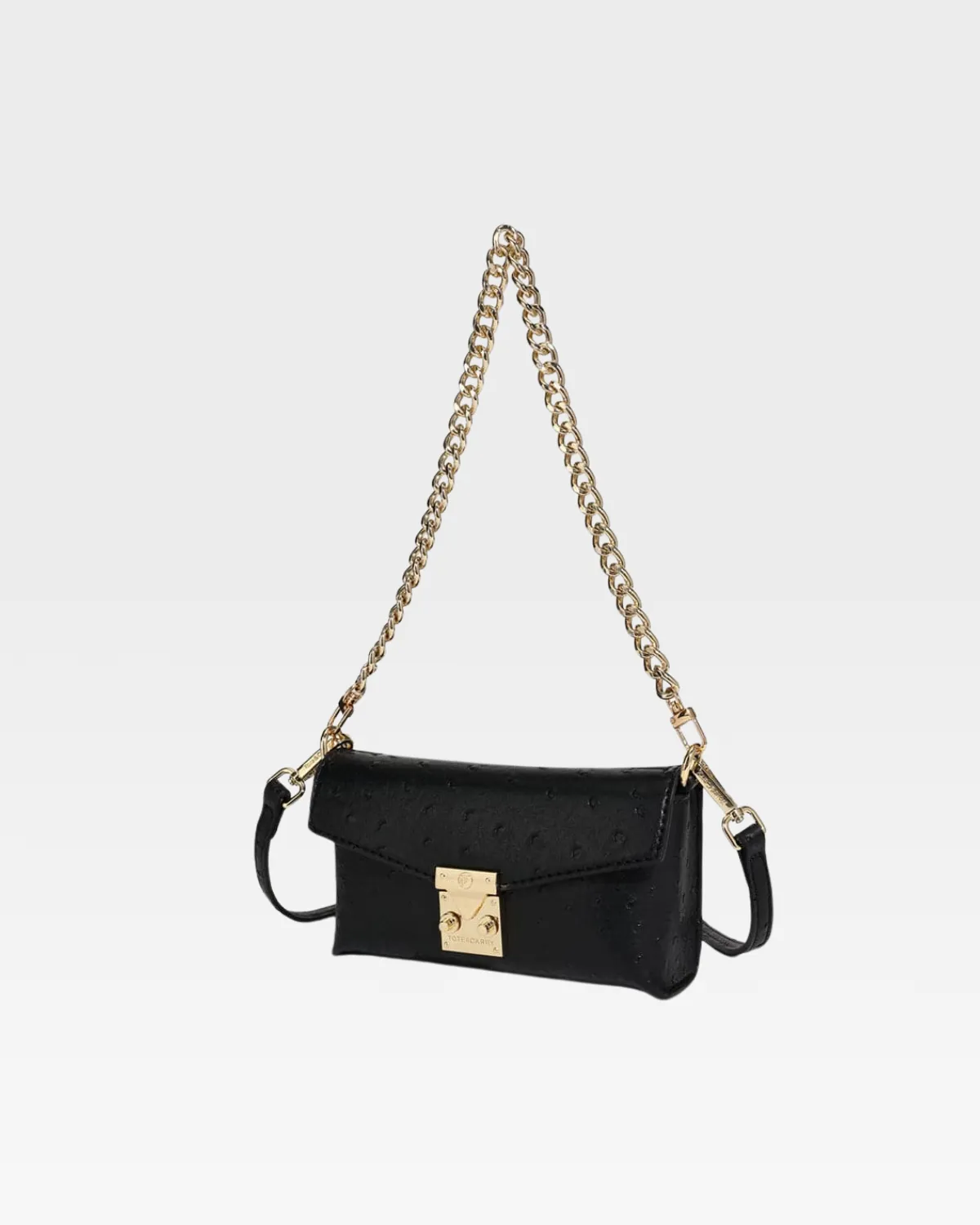 Black Faux Ostrich Shoulder Bag