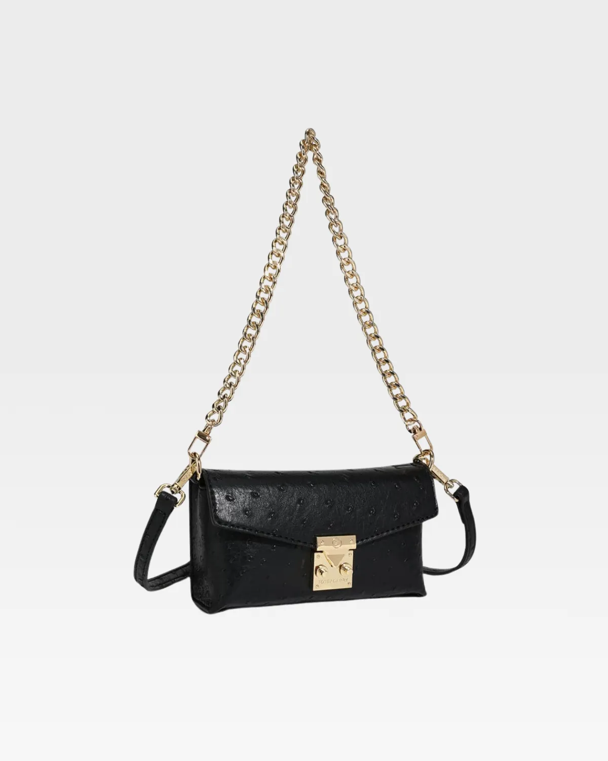 Black Faux Ostrich Shoulder Bag