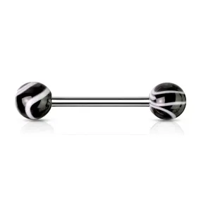 Black Marble Acrylic Ball with Surgical Steel Tongue Barbell