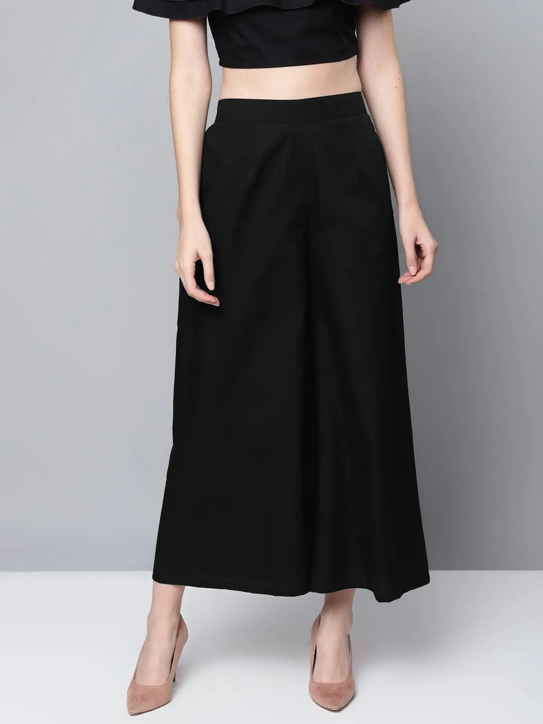 Black Poplin Wide Leg Pants