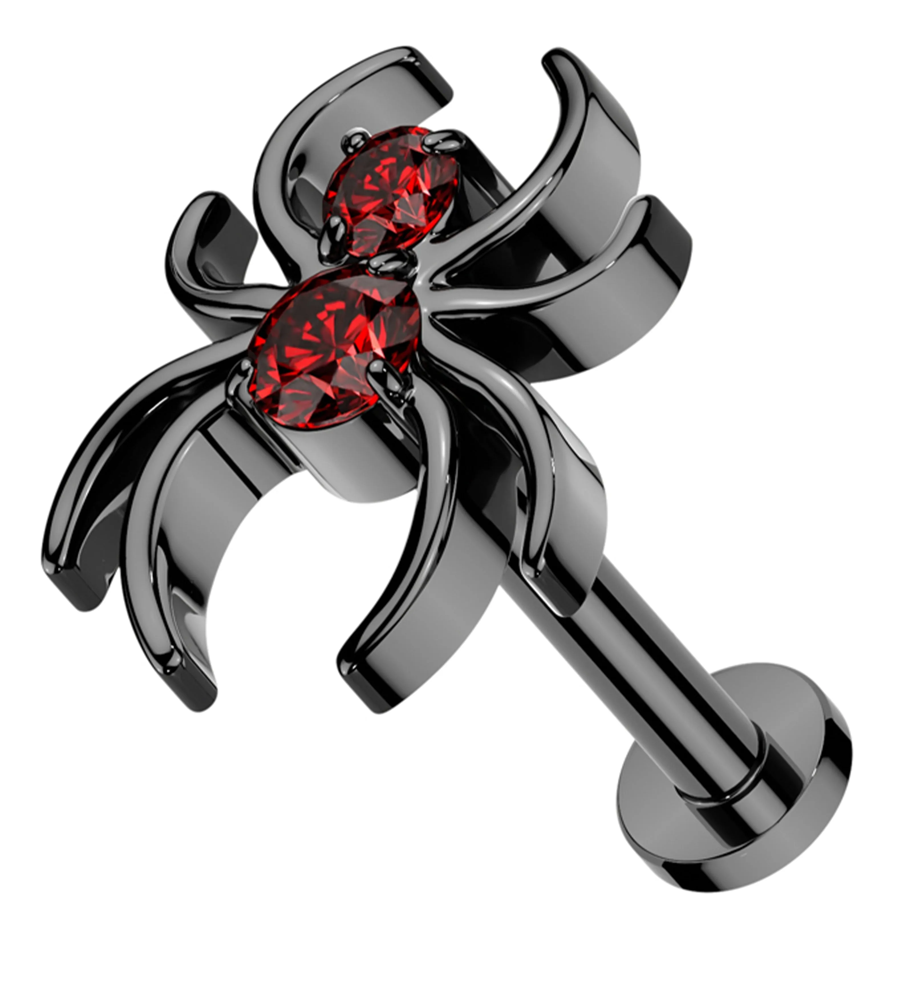 Black PVD Spider Red CZ Titanium Threadless Labret