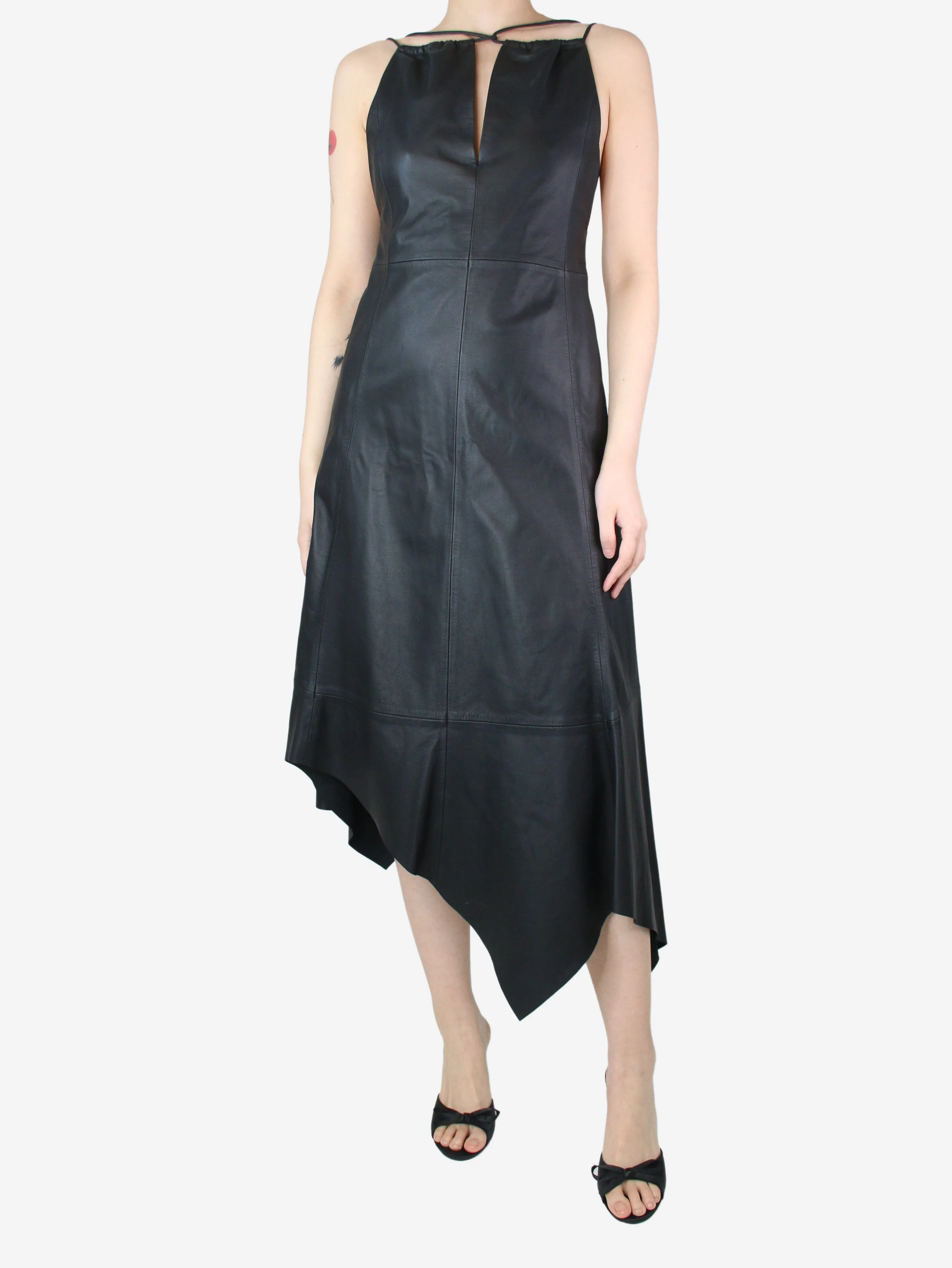 Black sleeveless leather dress - size UK 8