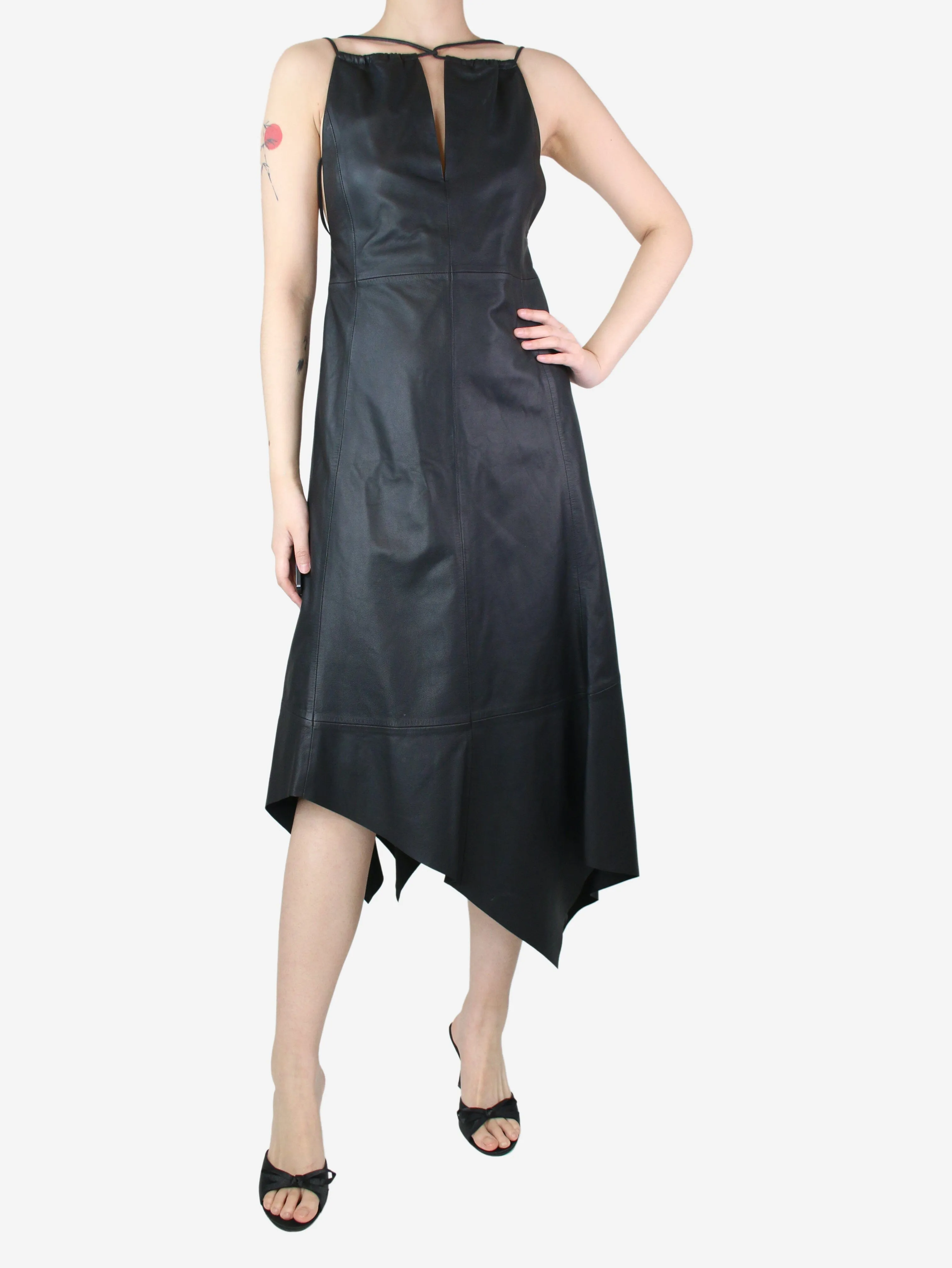 Black sleeveless leather dress - size UK 8