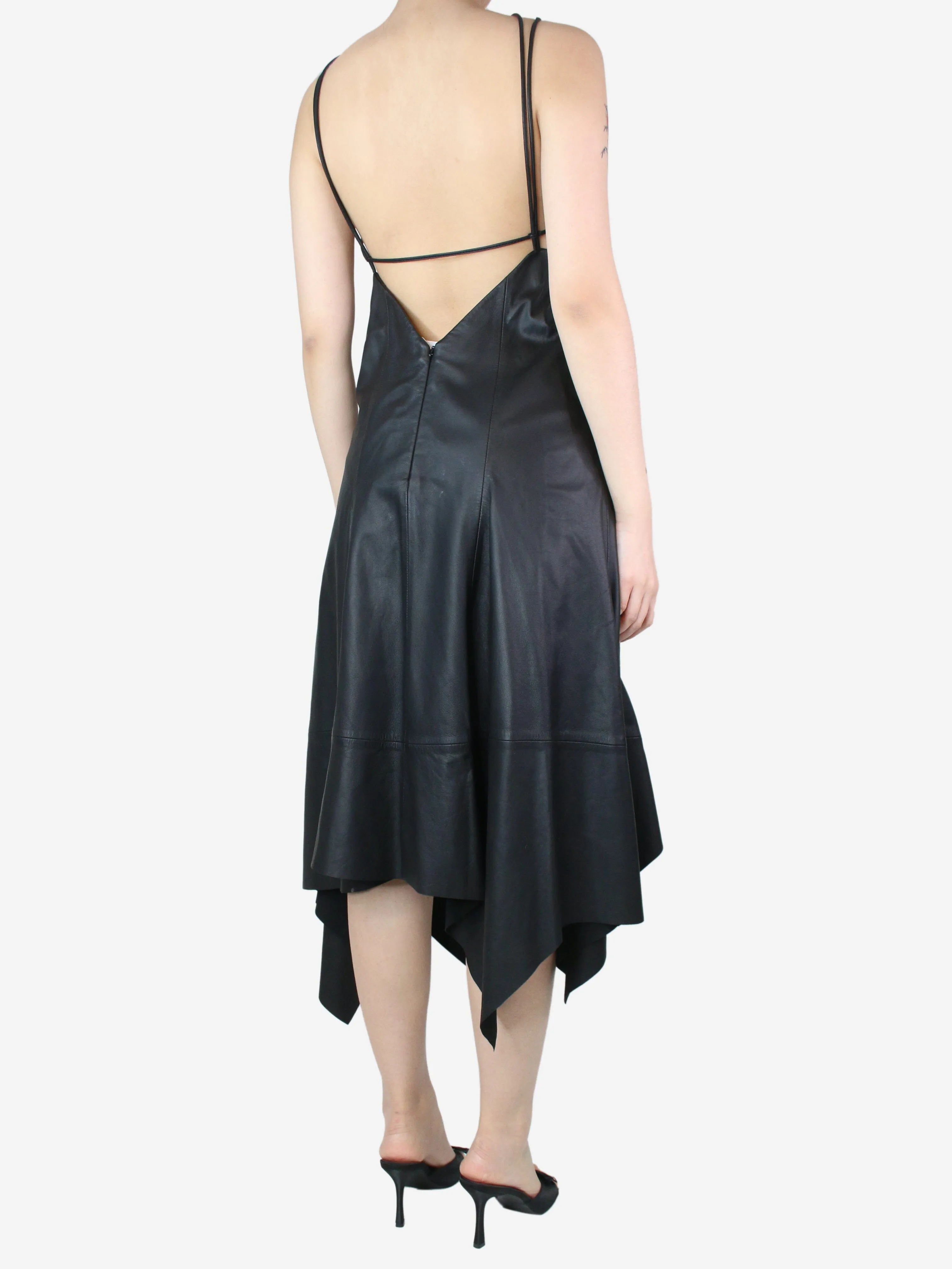 Black sleeveless leather dress - size UK 8