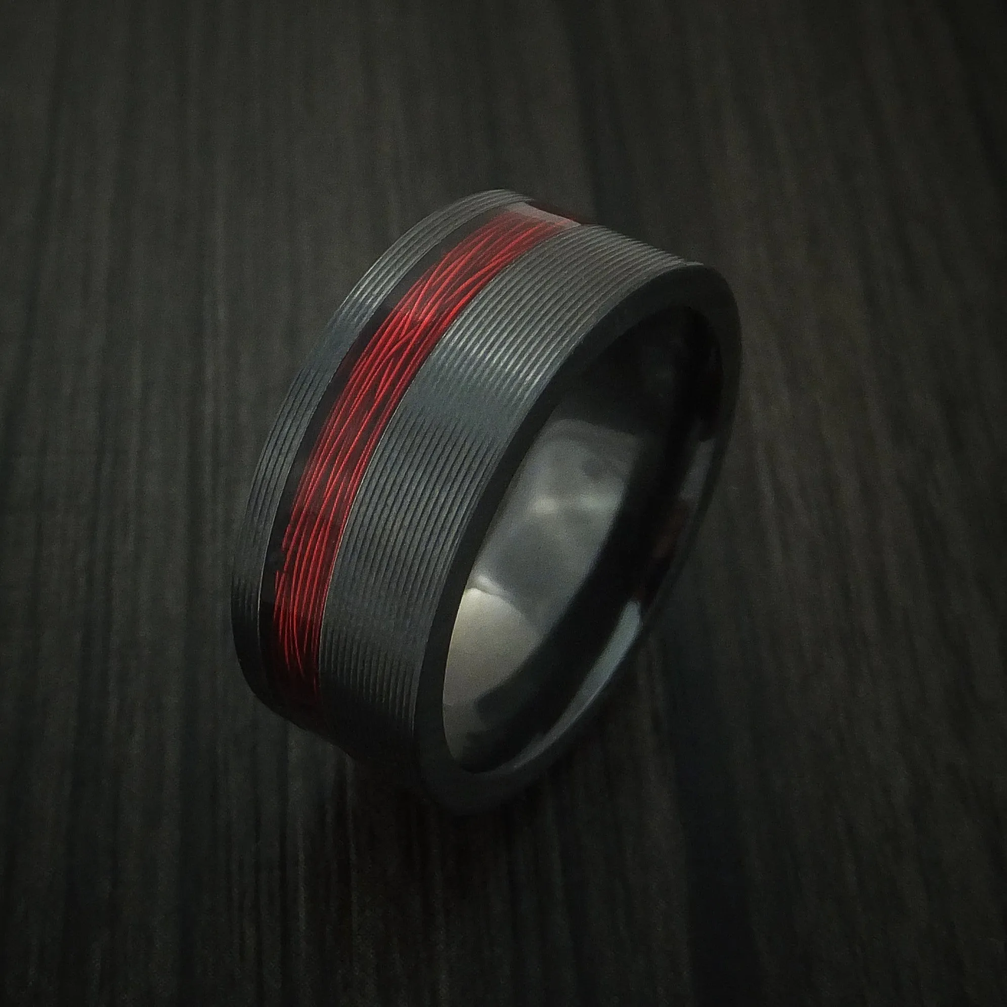 Black Titanium and Wire Men's Ring Custom Made Choose your Color