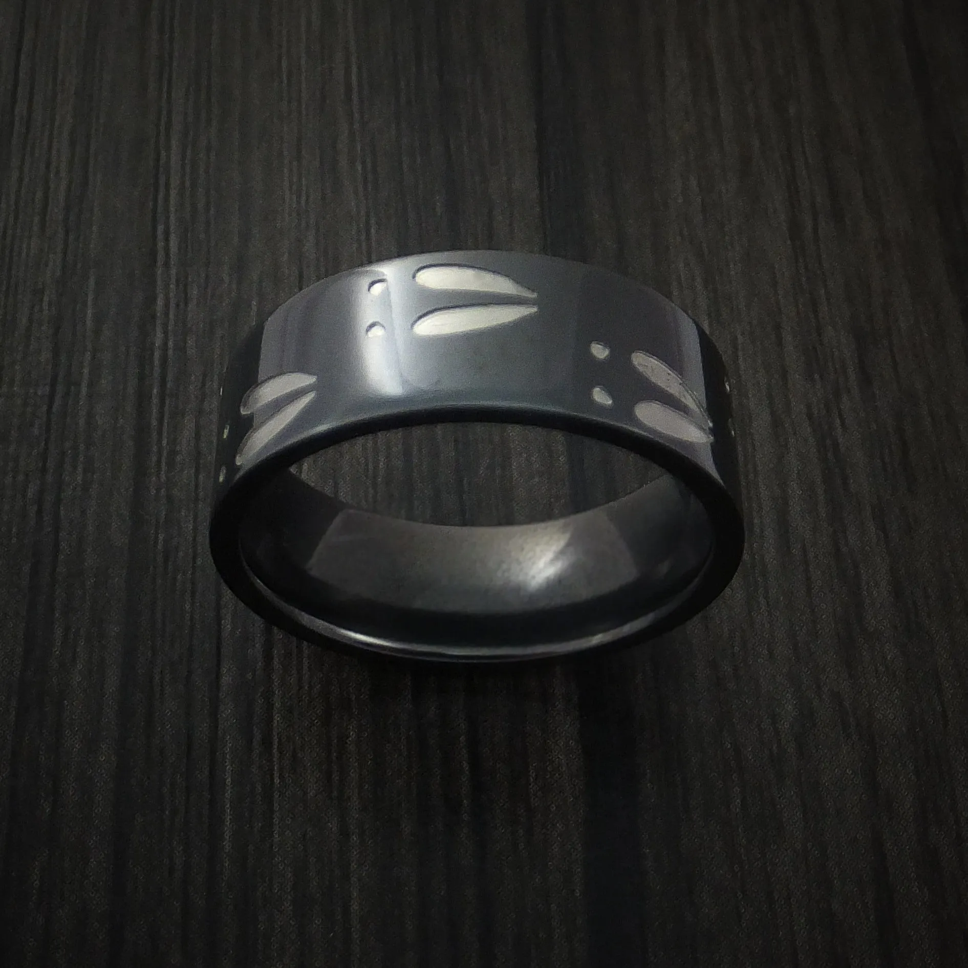 Black Zirconium Deer Track Men's Ring Custom Made Hunter Band