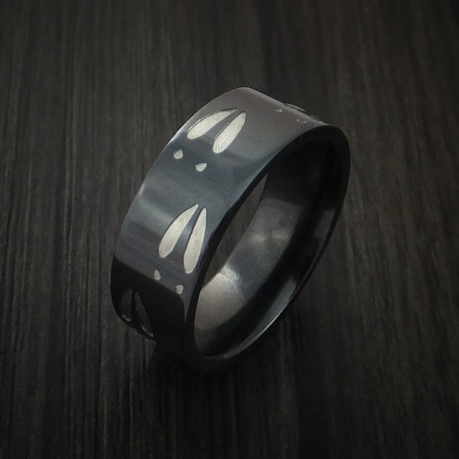 Black Zirconium Deer Track Men's Ring Custom Made Hunter Band