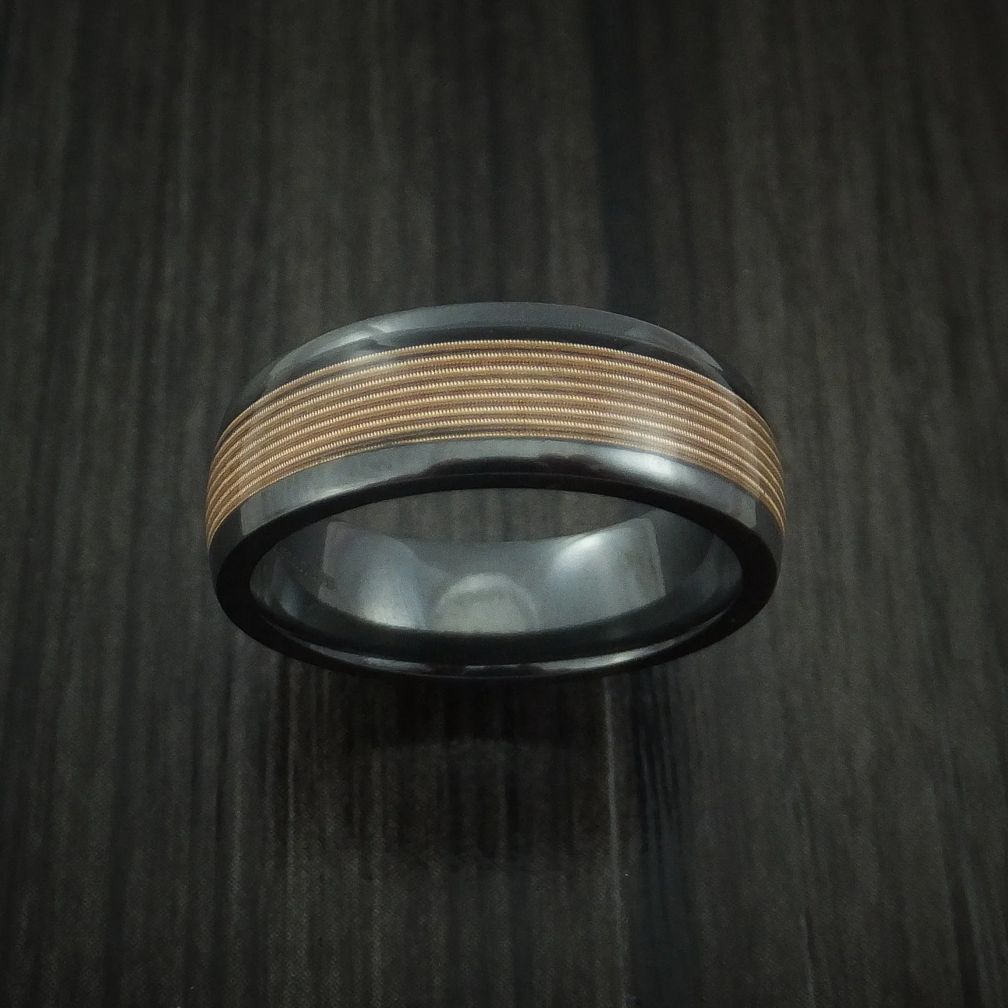 Black Zirconium Guitar String Men's Ring Custom Made Band