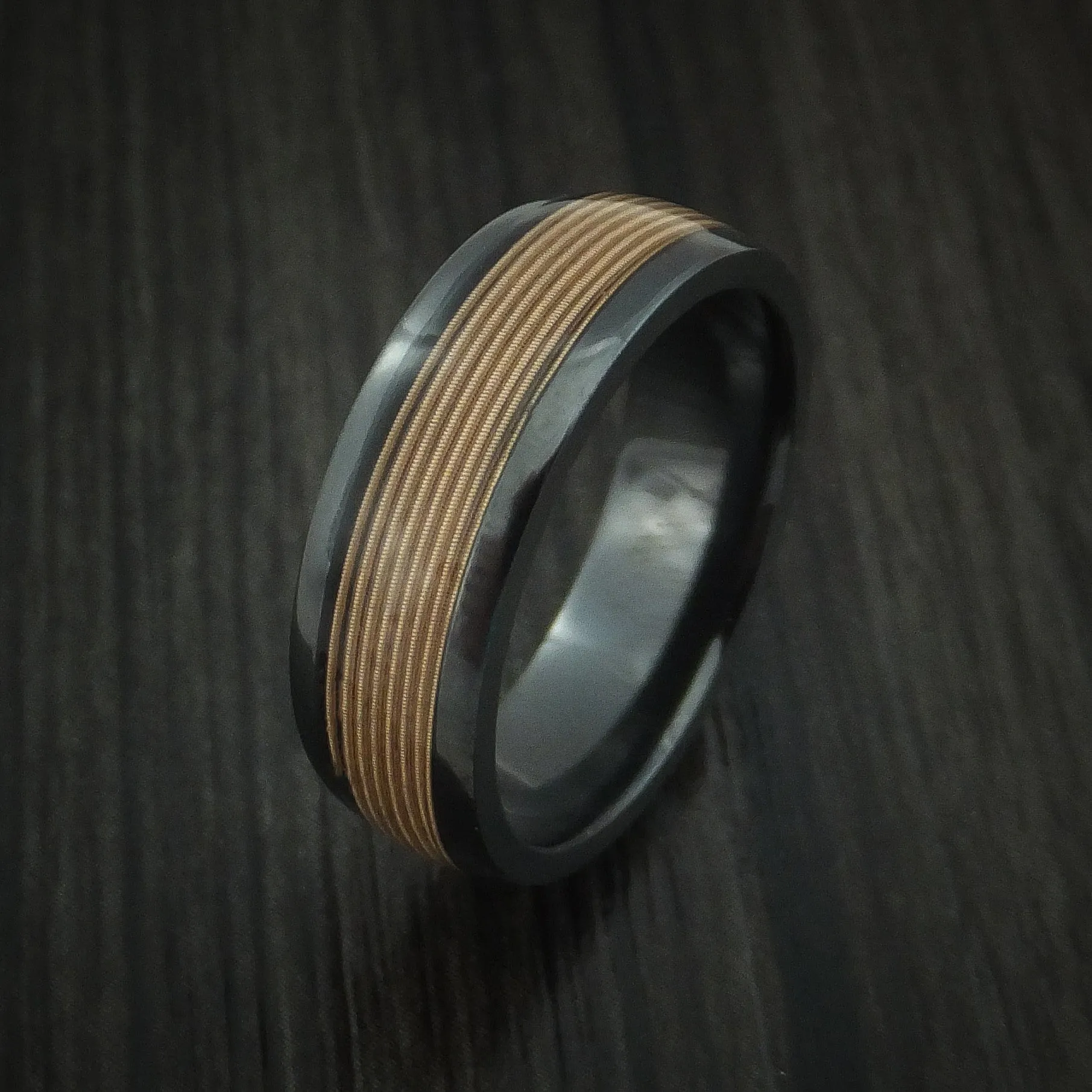 Black Zirconium Guitar String Men's Ring Custom Made Band