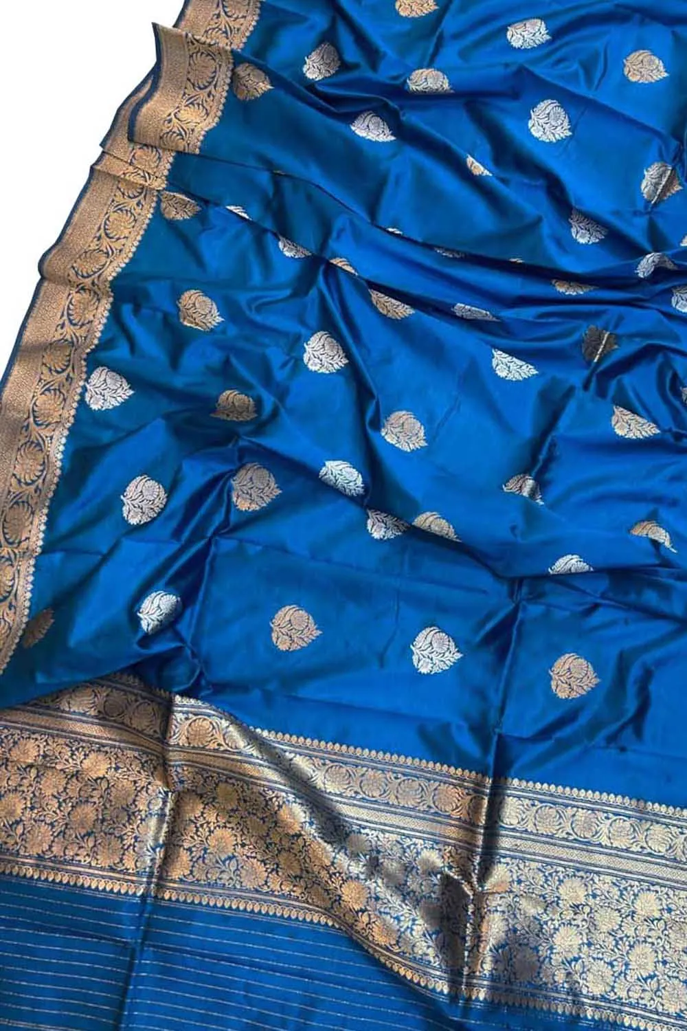 Blue Banarasi Katan Silk Dupatta: Kadwa Boota Design