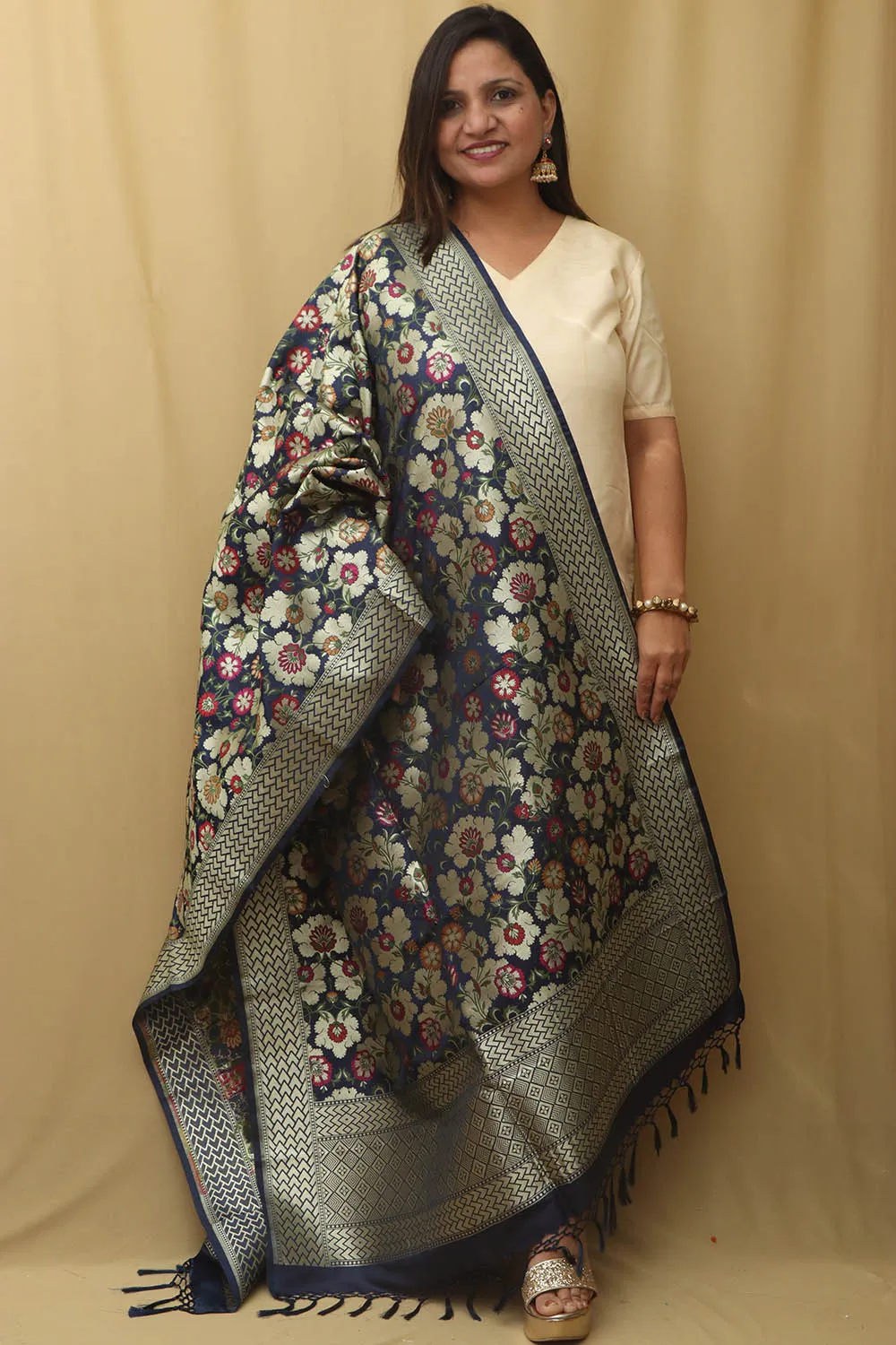 Blue Banarasi Kimkhwab Design Silk Dupatta - Elegant and Luxurious