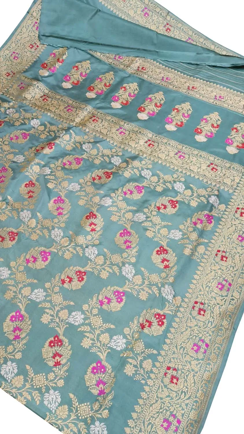 Blue Banarasi Pure Katan Silk Handloom Meenakari Saree