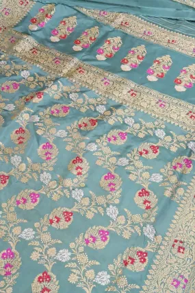 Blue Banarasi Pure Katan Silk Handloom Meenakari Saree