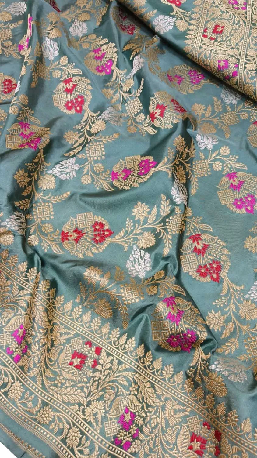 Blue Banarasi Pure Katan Silk Handloom Meenakari Saree