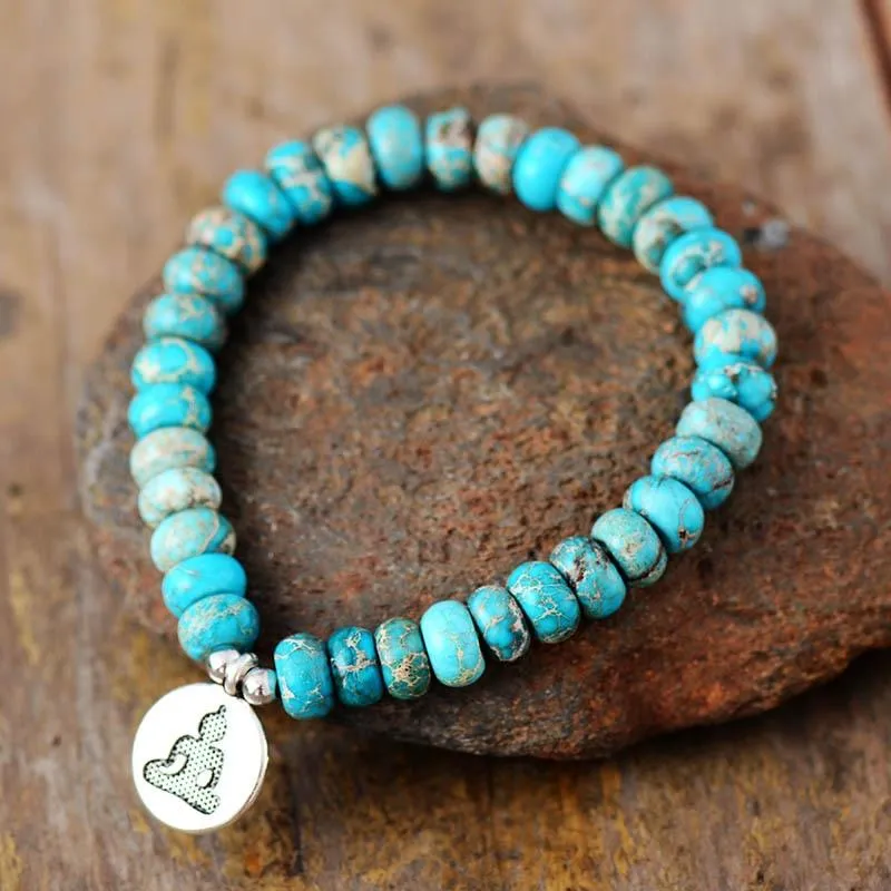 Blue Jasper Stretchy Bracelet w/ Yogi Charm