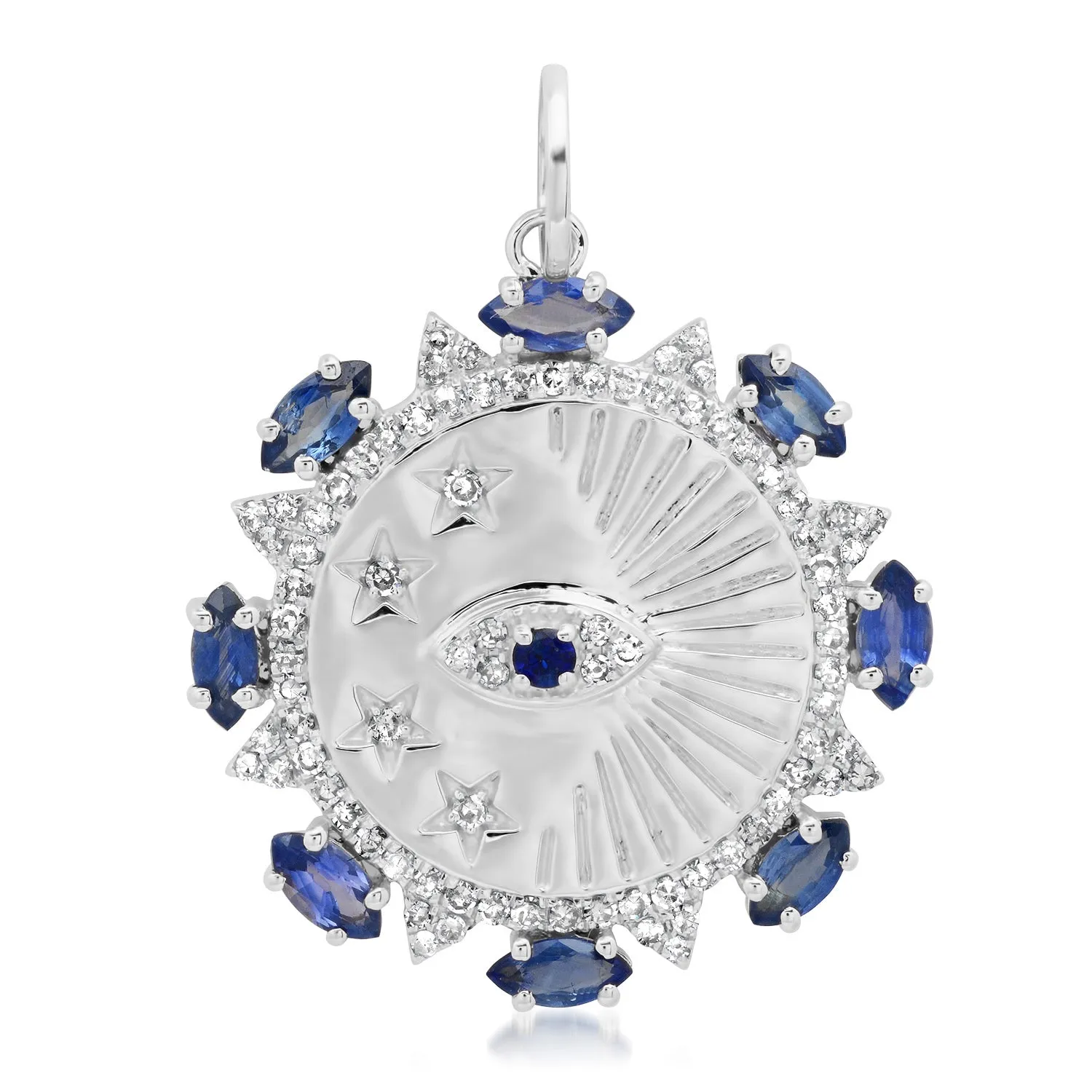 Blue Sapphire & Diamond Stars Charm with Evil Eye Center