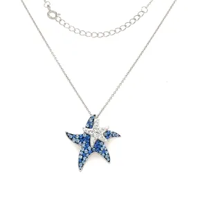 Blue Starfish Necklace with White and Blue Crystals in Sterling Silver