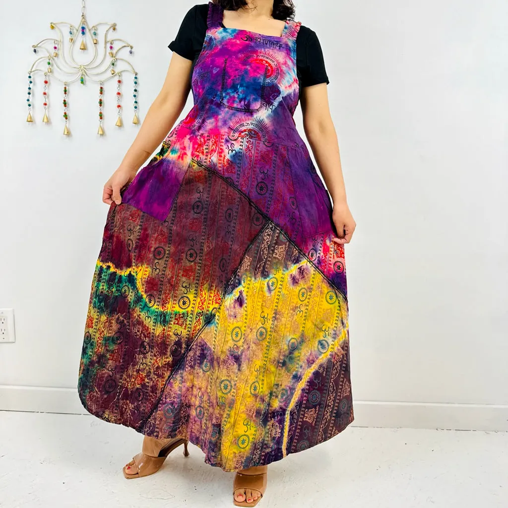 Bohemian Patchwork Cotton Dress with Pockets