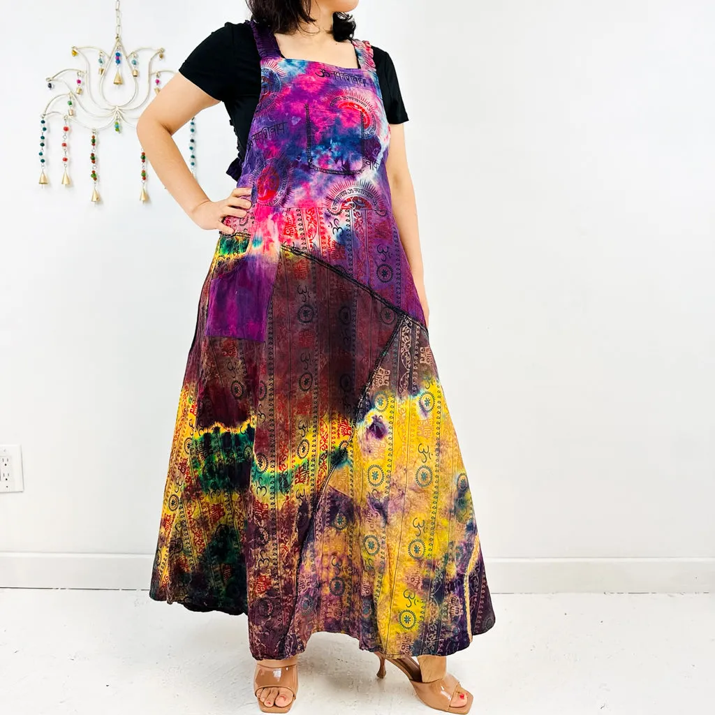 Bohemian Patchwork Cotton Dress with Pockets