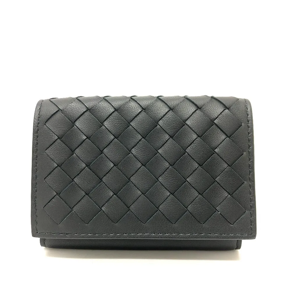 BOTTEGAVENETA Trifold wallet leather black INTRECCIATO Compact wallet Women Used Authentic