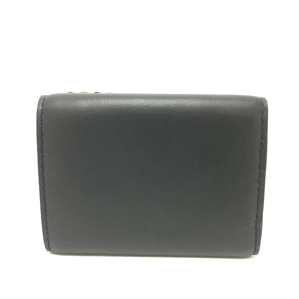 BOTTEGAVENETA Trifold wallet leather black INTRECCIATO Compact wallet Women Used Authentic