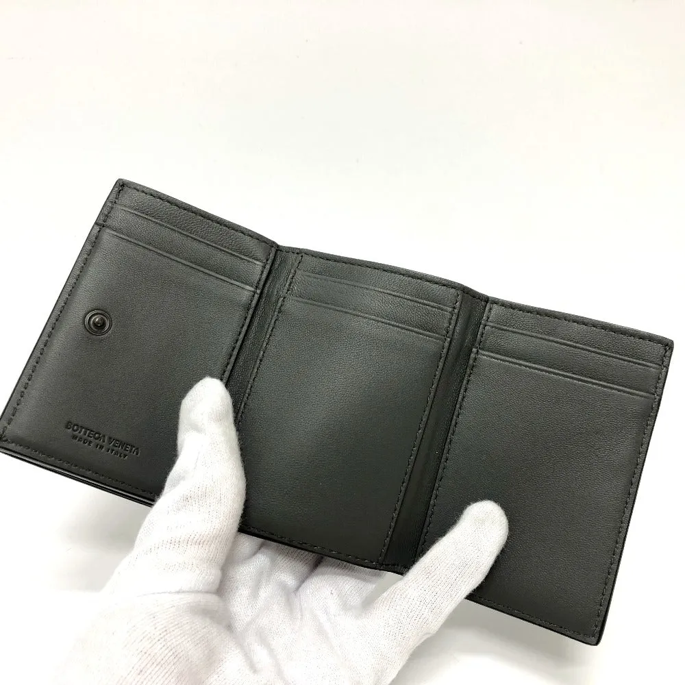 BOTTEGAVENETA Trifold wallet leather black INTRECCIATO Compact wallet Women Used Authentic