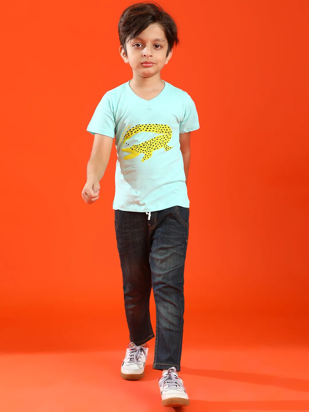 Boys Aqua 100% Cotton Printed T-shirt