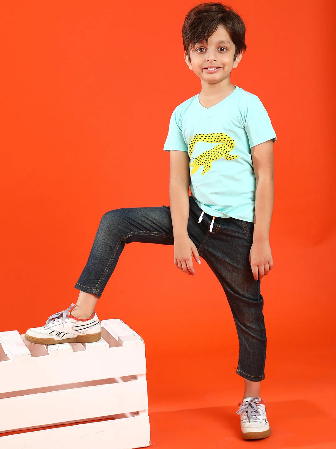 Boys Aqua 100% Cotton Printed T-shirt