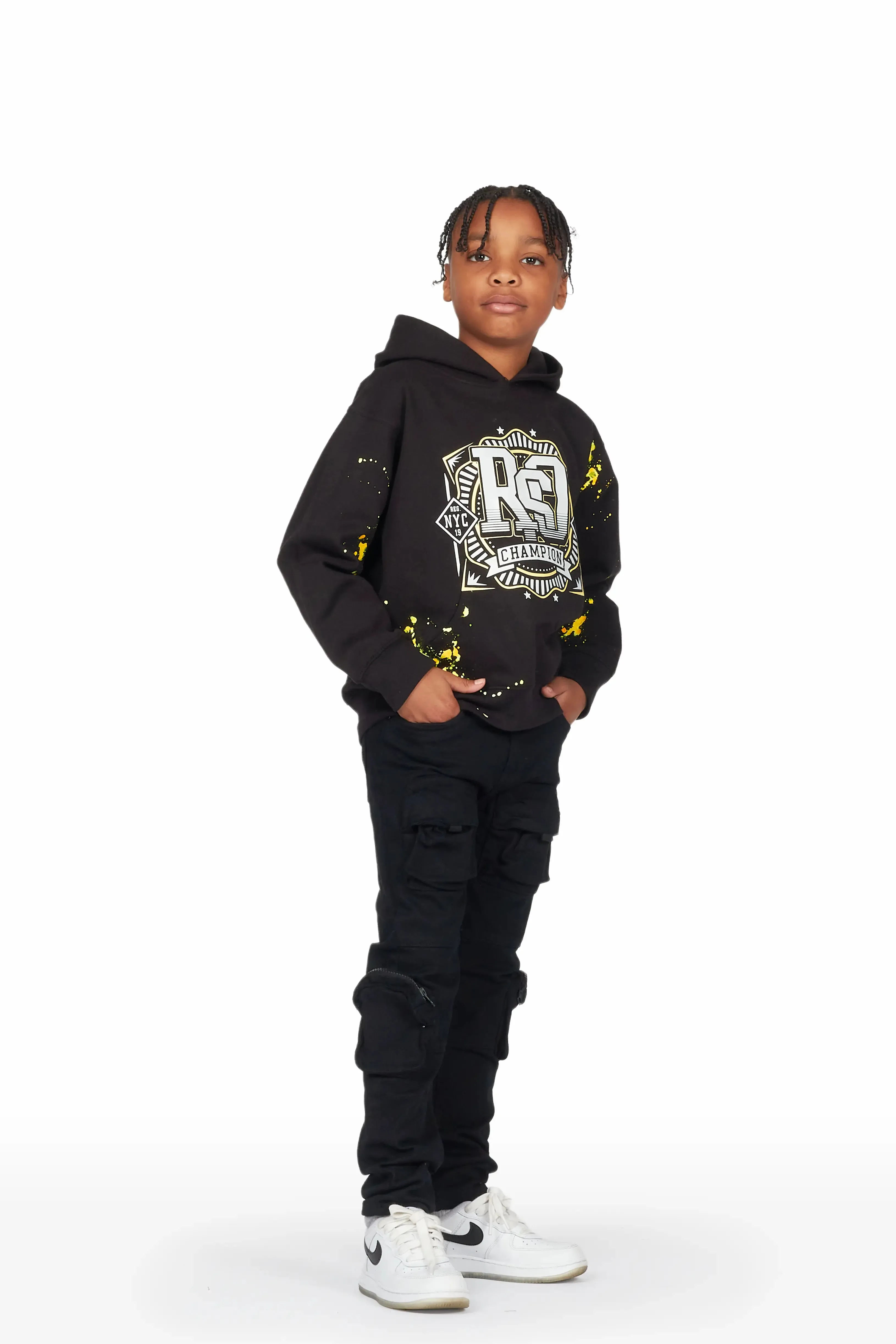 Boys James Black Cargo Jean Hoodie Set