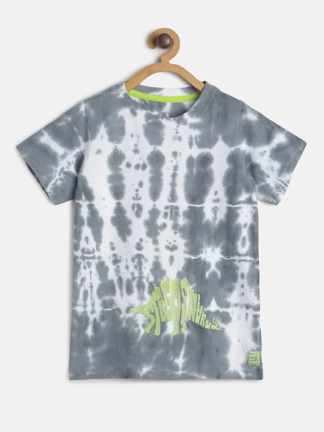 Boys Light Grey Tie Dye Regular Fit Printed T-shirt