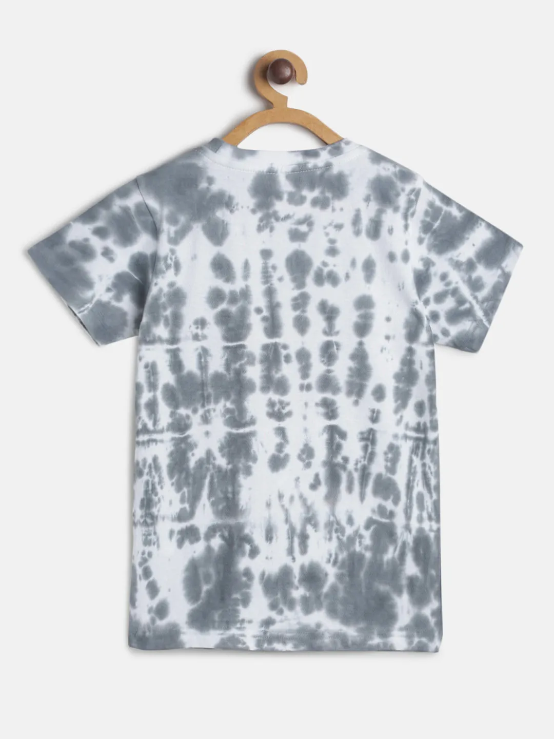 Boys Light Grey Tie Dye Regular Fit Printed T-shirt