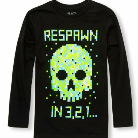 Boys Long Sleeve Neon Skull Graphic Top