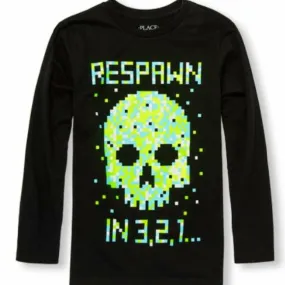 Boys Long Sleeve Neon Skull Graphic Top