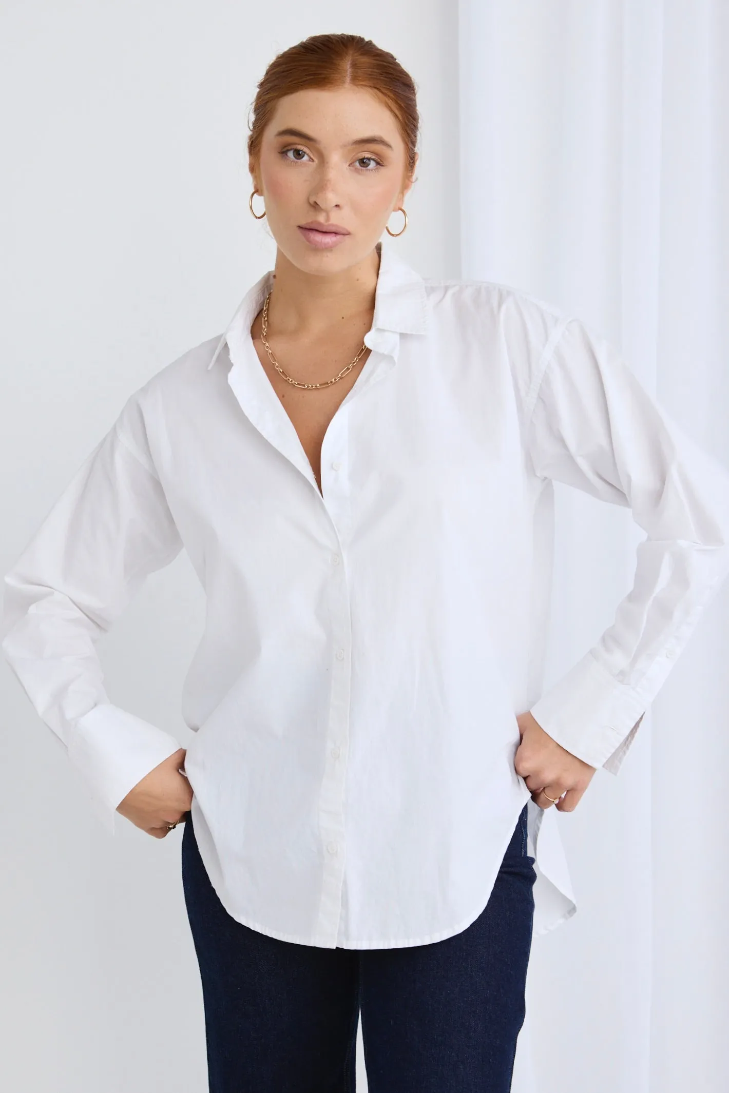 California White Cotton Poplin Oversized Shirt