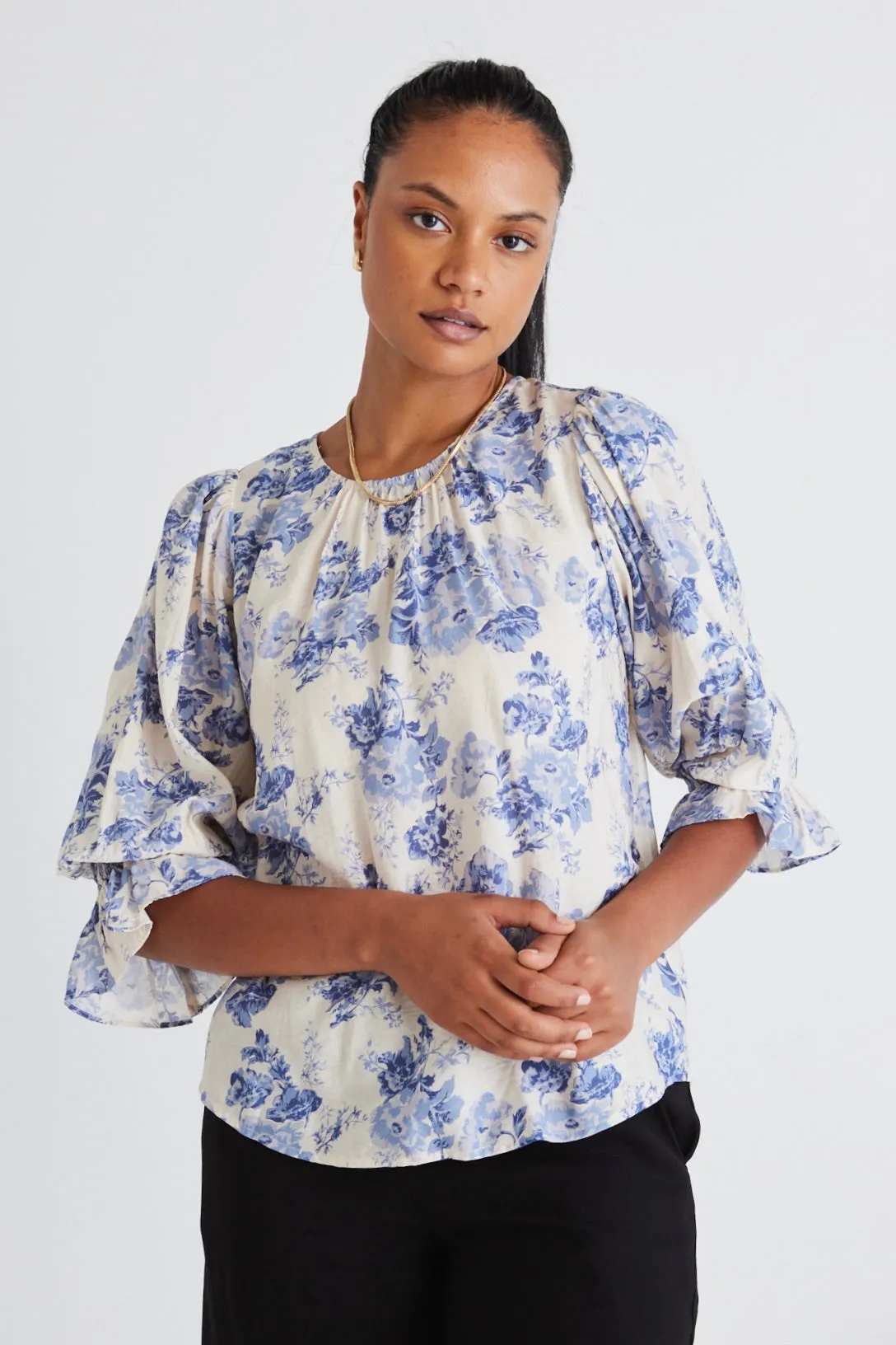 Candid Blue Floral Ls Top