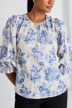 Candid Blue Floral Ls Top