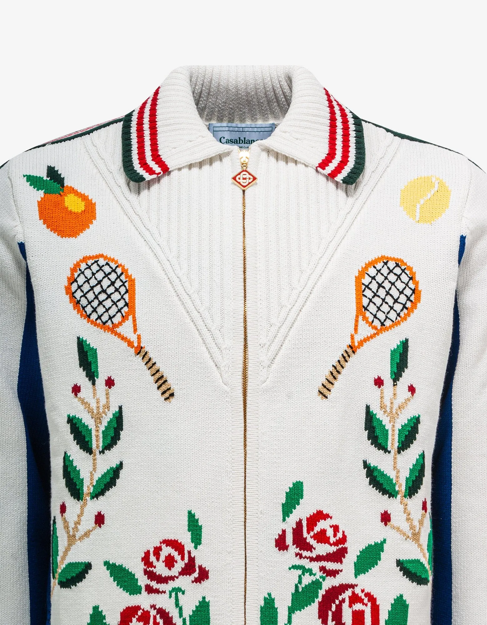 Casablanca White Laurel Intarsia Knit Jacket