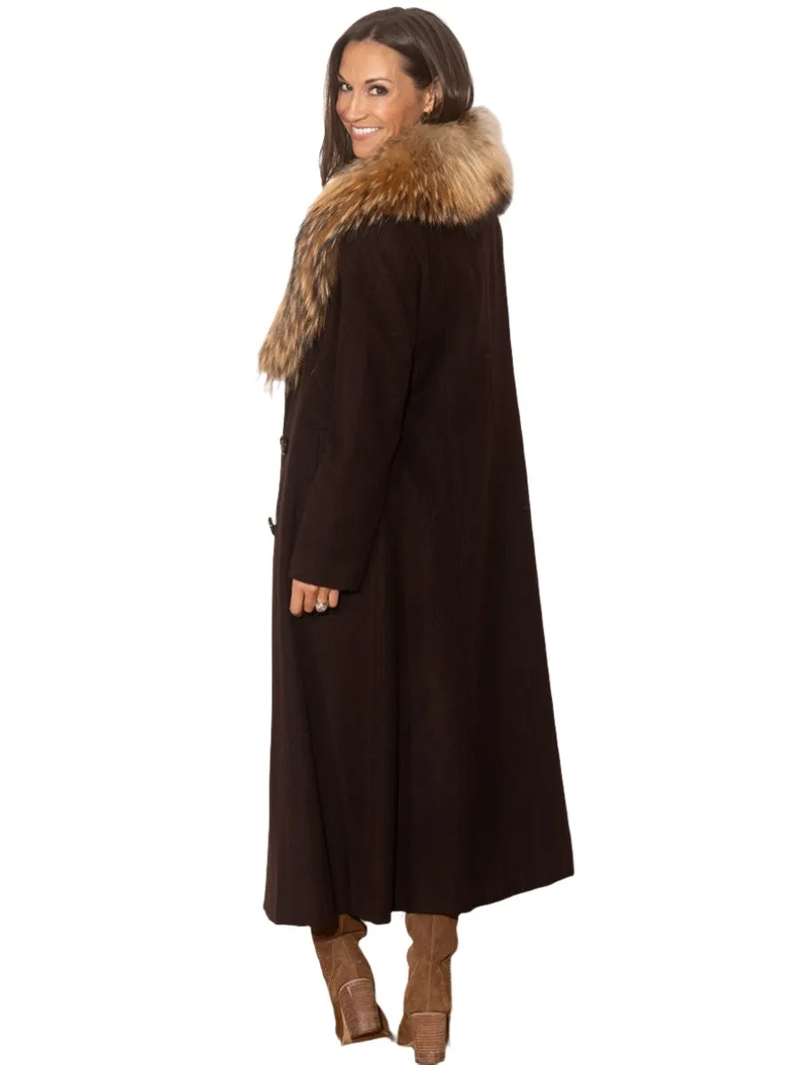 Cashmere Blend Coat with Raccoon Fur Shawl Collar