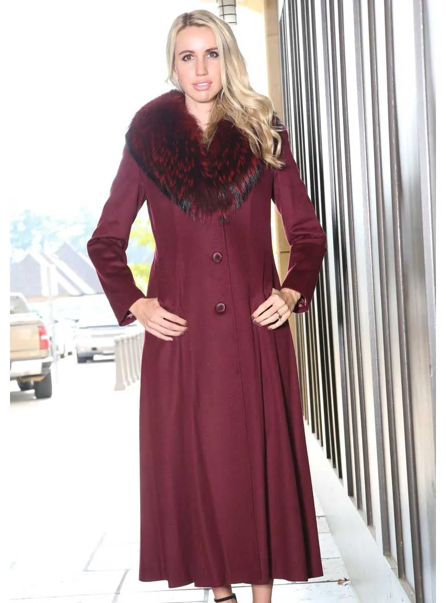 Cashmere Blend Coat with Raccoon Fur Shawl Collar