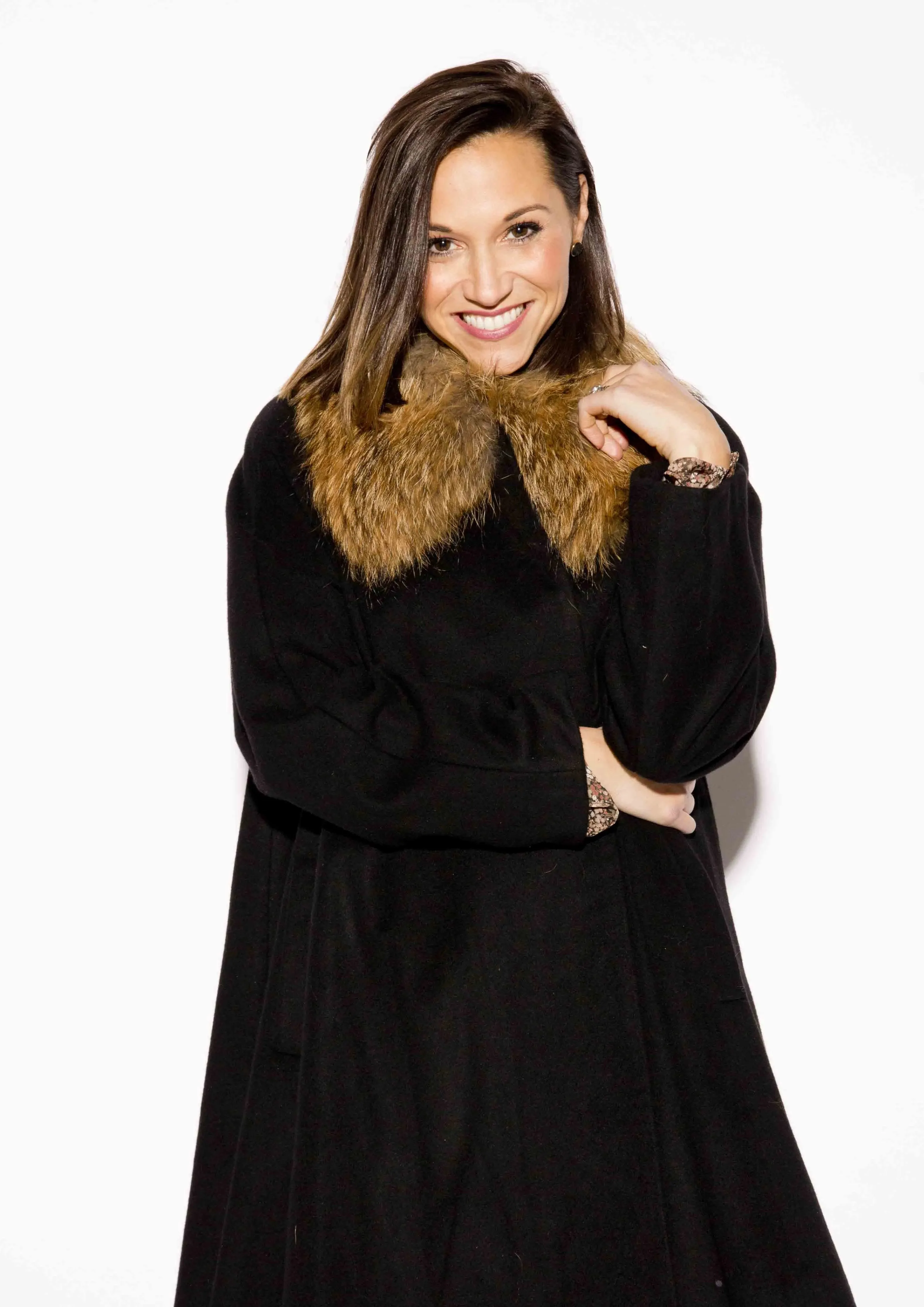 Cashmere Blend Coat with Raccoon Fur Shawl Collar